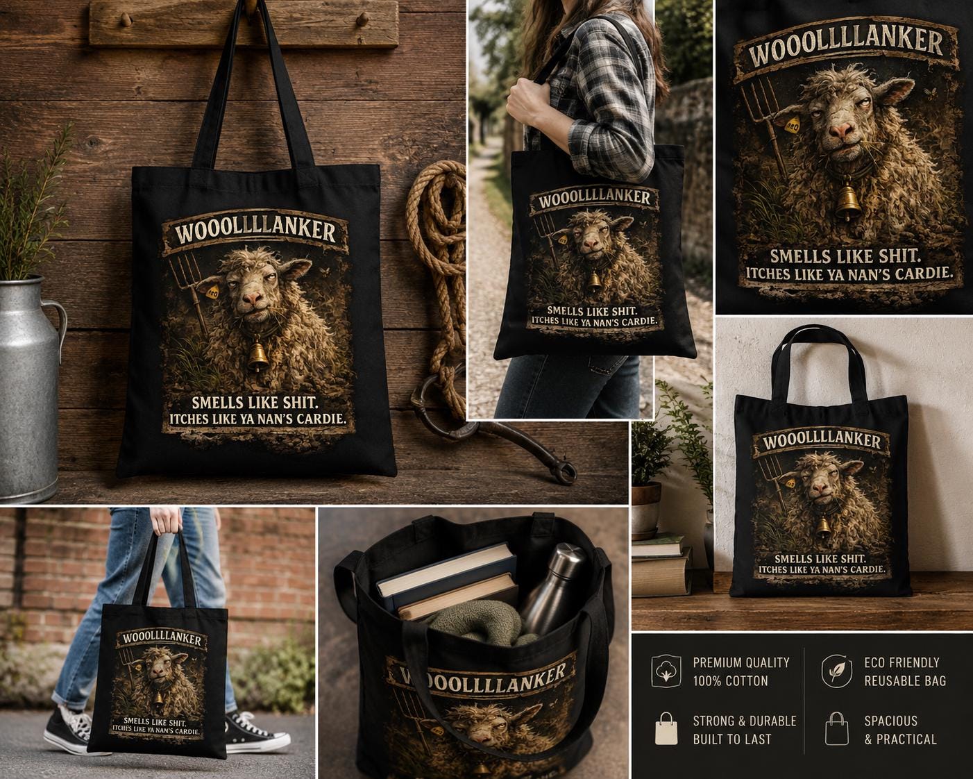 Funny Sheep Tote Bag | British Humour Farmer Gift | Reusable Shopping Bag