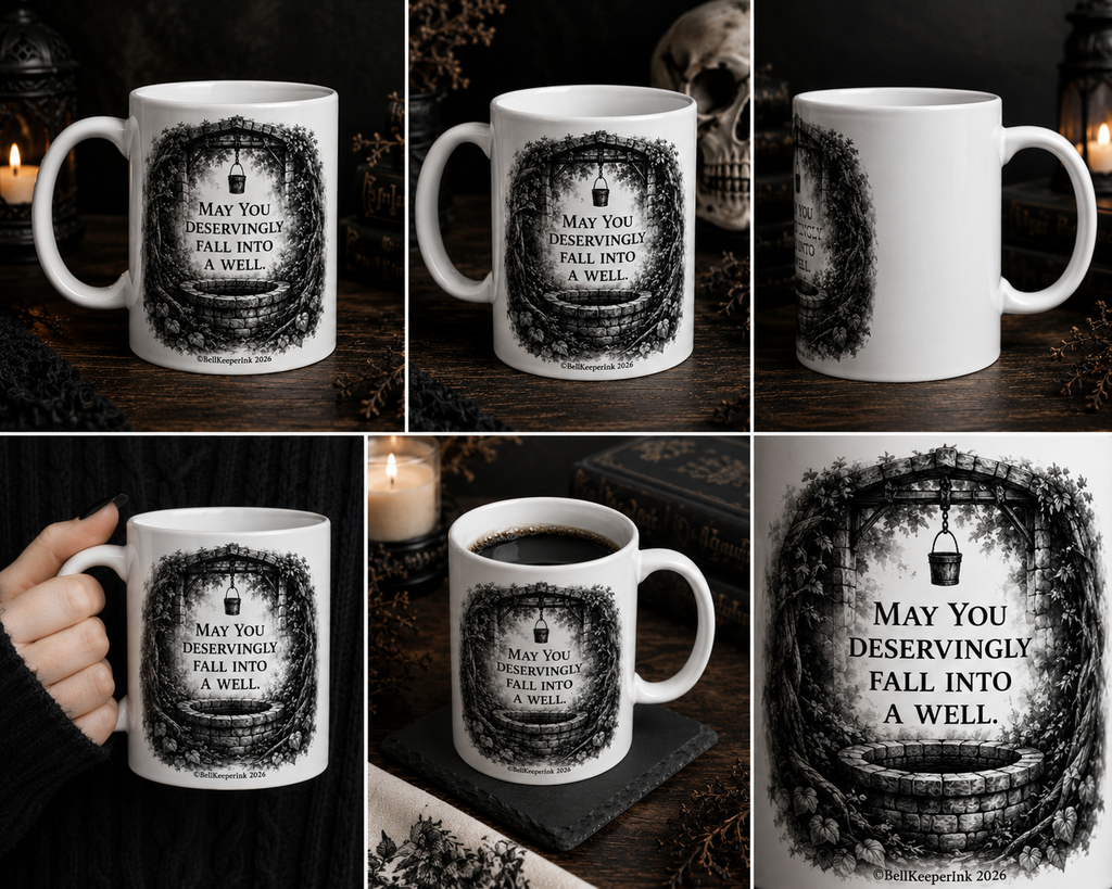 May You Deservingly Fall Into A Well Mug | Gothic Dark Humour Ceramic Mug